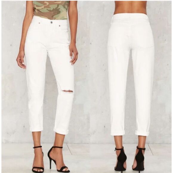Citizens Of Humanity Liya High Rise Classic Fit Distressed White Denim Jeans 24 - Picture 1 of 13